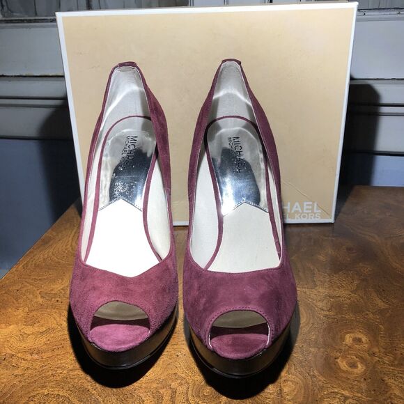 MICHAEL KORS YORK PLATFORM WOMENS SUEDE HEELS SLIP-ON SHOES 10M New In Box - Picture 3 of 8